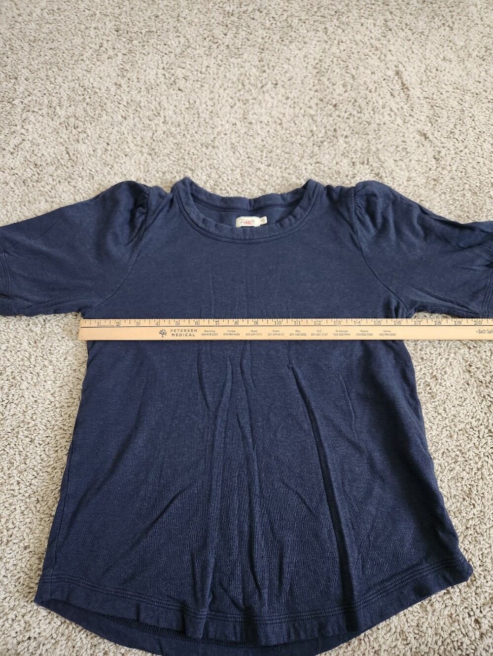 Faherty Cloud Puff Sleeve T-Shirt Navy Blue Size Medium - Picture 6 of 7